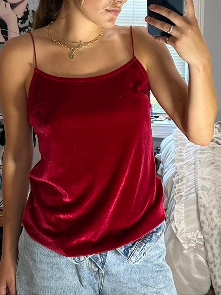 Free Peopke Nwt Red Velvet Spaghetti Strap Cami Top - Women